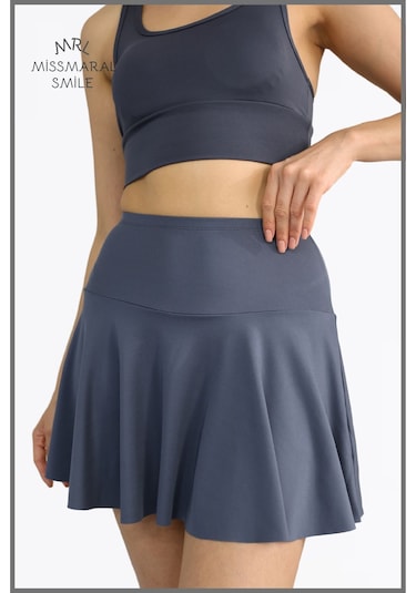 Antrasit Şortlu Etek Yüksek Bel Skirt With Shorts Casual Beachwear Tennis 110101 Antrasit