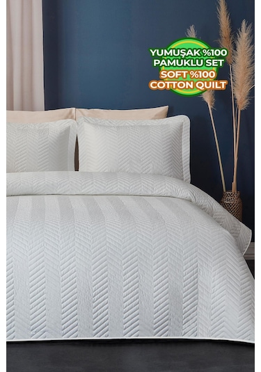 Evlen Home Ross %100 Pamuk Tek Kişilik Yatak Örtüsü Pike Takımı Kapitone Çizgili Günlük Yıkanabilir Beyaz