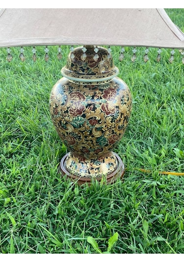 Çiçek Motifli Porselen Abajur 65 CM