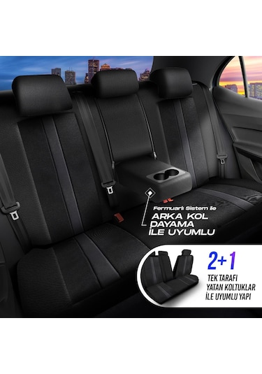 Panda Kapadokya Serisi Jakar Kumaş Oto Koltuk Kılıfı Tam Set Siyah - Kırmızı