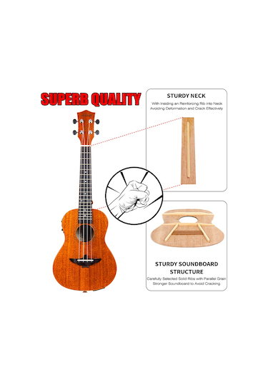 Aklot 24" Concert Boy Maun Ağacı Elektro Ukulele-Kılıf