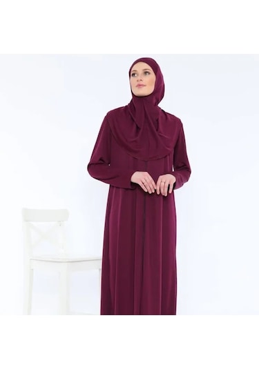 Aslınur Tek Parça Fermuarlı Namaz Elbisesi Mürdüm