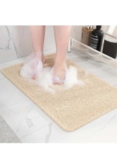 Trendooze Hızlı Kuruyan Kaymaz Banyo Paspası - 24x16 İnç Pvc Bej Renk Sunshine022 Bej