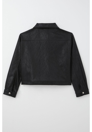 Breeze Kız Çocuk Deri Ceket Çıtçıtlı Desenli 9-14 Yaş, Siyah Siyah