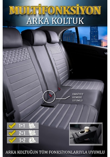 Dacia Sandero 2022 Lüx Deri Oto Koltuk Kılıfı Ön Arka Takım Safir Serisi Füme