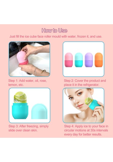 Jeehugo Cilt Parlaklığı Ve Pufness Giderici Silikon Buzluk, Yüz Masajı, Gözenekleri Daraltma, Özelleştirilebilir Reçeteler İçin Pembe Çok Renkli