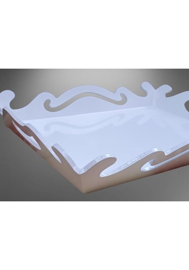 Hobi Adn Dekoratif Tepsi Dalgalı Ahşap Mdf Parlak Beyaz Model El Yapım