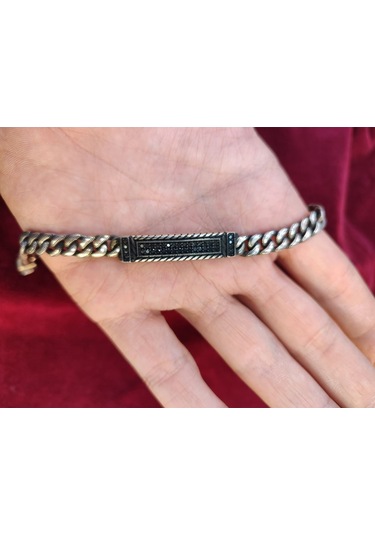 Modagümüşevi 925 Ayar Gümüş Siyah Zirkon Taşlı Gurmet Erkek Bileklik