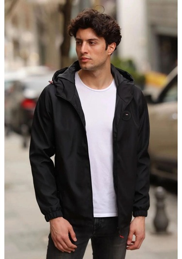 İçi Astarlı Su Ve Rüzgar Geçirmez Erkek Cepli Yağmurluk Siyah