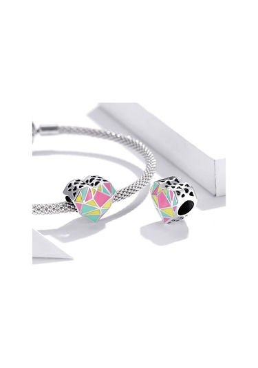 S925 Ayar Gümüş Kalp Geometri Boncuk Dıy Bilezik Kolye Aksesuarları Çok Renkli