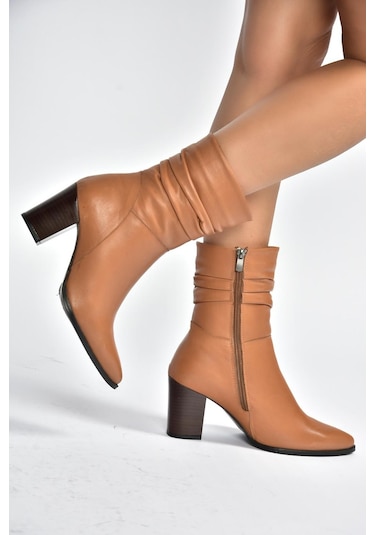 Fox Shoes V398095103 Taba Hakiki Deri Kalın Topuklu Kadın Bot Taba-hakiki Deri