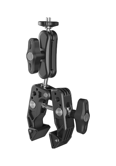 Ranyeek Alüminyum Çift Toplu 360 Döner Kancalı Tutucu - 2kg Yük, 11-65mm Mesafe, 1/4" & 3/8" Vida - Telefon, Spor Kamera, Monitör Uyumlu