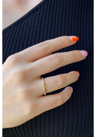 Zümrüt Sarraf 14 Ayar Yeşil Altın Kadın Minimal Zincir Yüzük 553891704