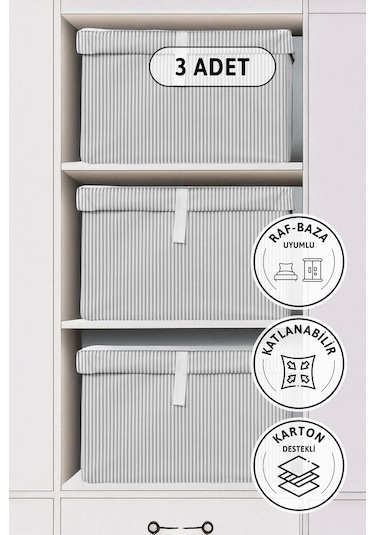 Kapaklı Mega Plus 3'lü Hurç 70x40x30 - Gri Gri