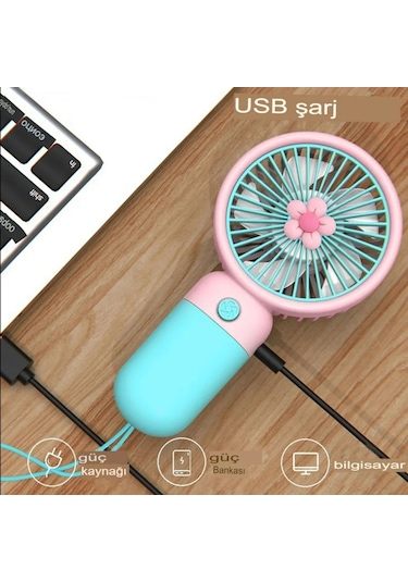 Mini El Fanı Şarjlı Taşınabilir Serinletici Vantilatör Pembe