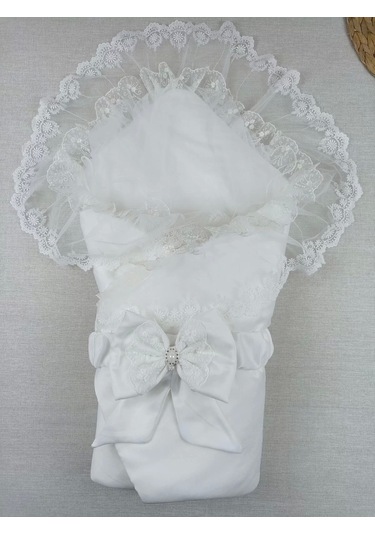 Yenidoğan İpek Pamuklu İnci Lüks Kundak Bebek Battaniyesi Ekru Ekru