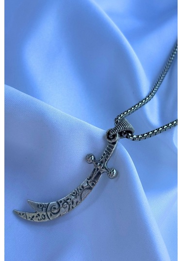 Hz. Ali Zülfikar Kılıcı El İşçiliği Paslanmaz Çelik Zincir Erkek Kolye Gümüş