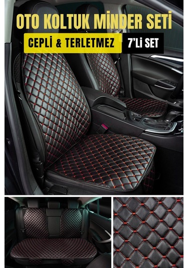 Deri-vinil Oto Minder Seti Kırmızı 7 Parça