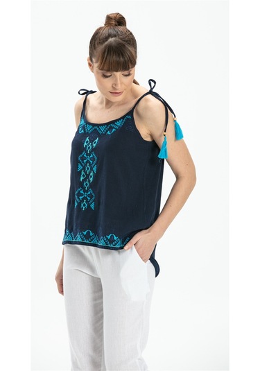 Askılı Şile Bezi Atiye Bluz Lacivert Lcvt