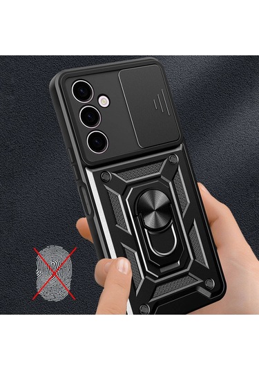 Samsung Galaxy Uyumlu A24 Kılıf Manyetik Standlı Kamera Korumalı Yüzüklü Zırh Tank Kılıf Koruyucu Kapak