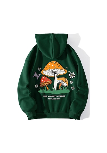 Unisex Mantar Baskılı Oversize Sweatshirt