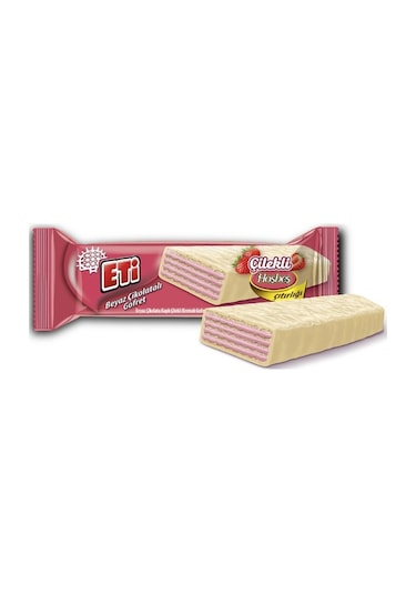 Beyaz Çikolata Kaplı Çilek Kremalı Gofret 29 G X 35 Adet
