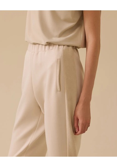 Elastik Bel Süet Detaylı Pantolon Scl Bej
