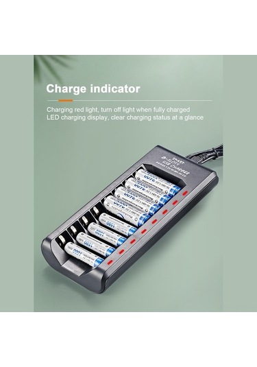 Tongxida Usb Şarjlı 8 Yuvalı Akıllı Şarj Cihazı - Aa/aaa Ni-mh Pil Şarj Aleti, Tam Dolumda Işık Söner, Siyah