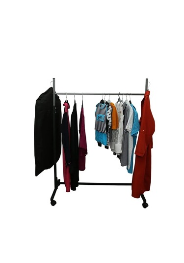 Paslanmaz Tekerlekli Siyah Metal Konfeksiyon Elbise Kıyafet Siyah