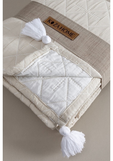 Koza Home Stella Krem Çift Kişilik Baklava Desenli Yatak Örtüsü 230x250 2 Y Krem