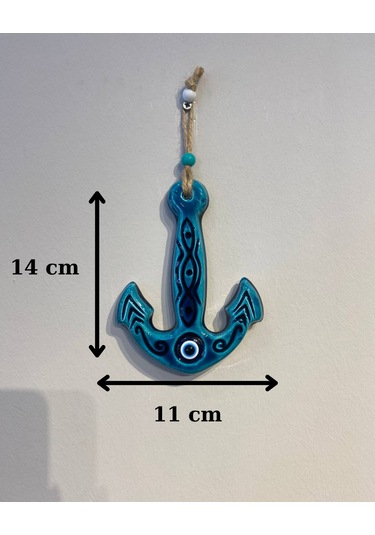 El Yapımı Nazar Boncuğu, Duvar Dekorasyon Ürünü, Seramik, El İşçiliği, Turkuaz Renkte Çapa Desenli -