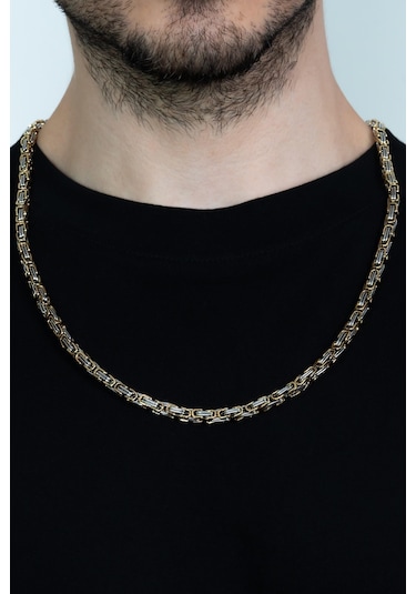 Sarı Beyaz Erkek Çelik Kral Zincir Kolye 5 Mm 55 Cm Ck11 (31175615) Beyaz