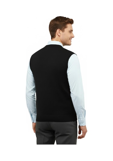 Çizgi Triko Erkek V Yaka Süveter Çelik Örgü Regular Kalıp 5200h Bgl-st04962 Siyah