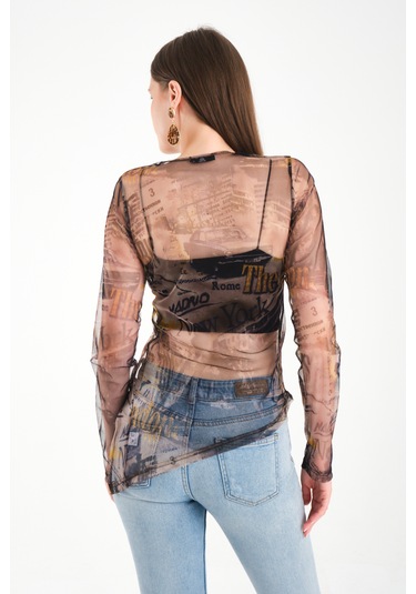 Yırtmaç Detaylı Tül Bluz Yeşil