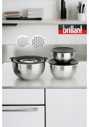 Paslanmaz 3'lü Rendeli Karıştırma Kabı 9 Parça Saklama Karıştırma Kabı Çelik