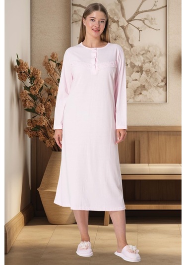 Mecit 5824 Pembe Büyük Beden Kadın Gecelik Pembe