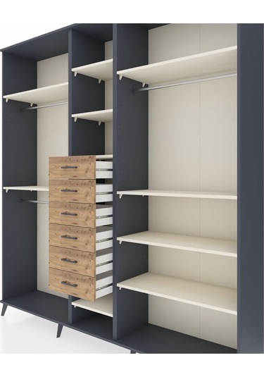 Hyperion Dolap 10 Raflı 6 Çekmeceli 3 Askılı 220x44x243 Antrasit-aytaşı/çam Aytası/atlas Çam