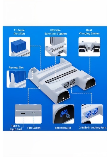 Yues Ps5 Fonksiyonel Stand Ps5 Slim Fanlı Stand Ps5 Şarj Standı