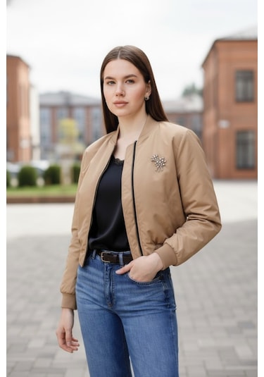 Kadın Premium Bomber Ceket Bej