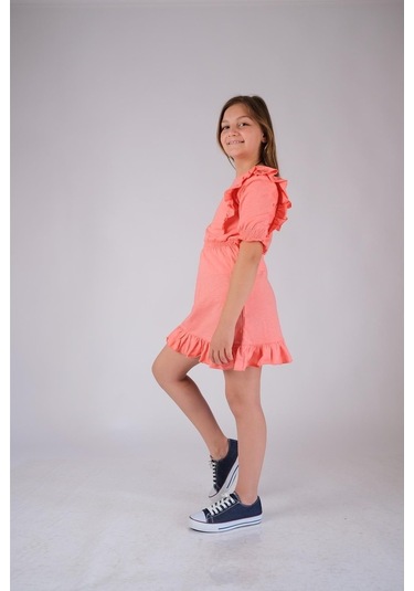 Pamuk Fırfırlı Elbise Mercan Nanna Fashion 2022-G-0004