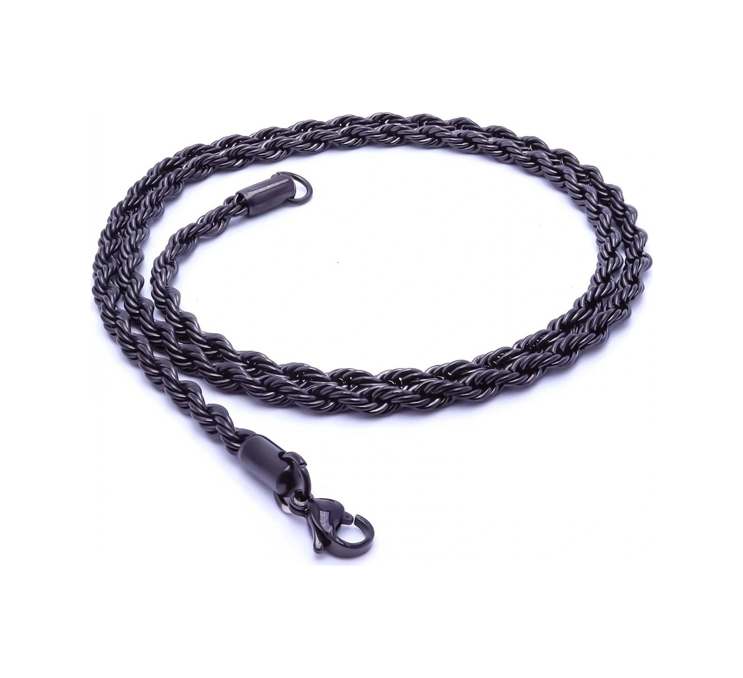 Moncuk Design Sarmal Halat Çelik Kolye 4mm 3351cek056 Siyah