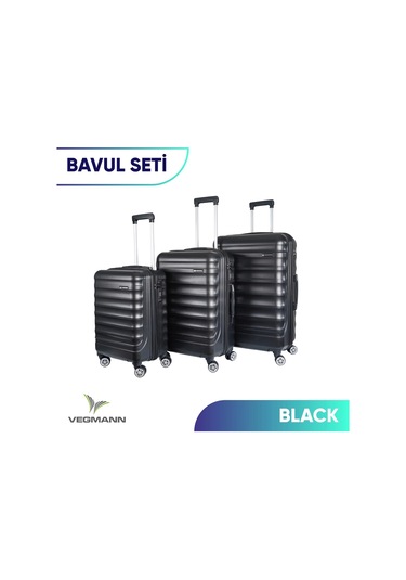 Vegmann Delphin Siyah 3 Lü Valiz Seti Siyah