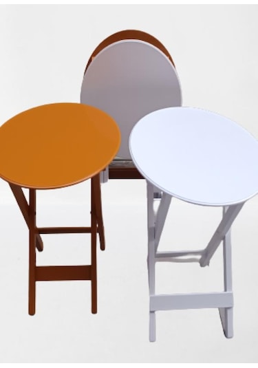 Çanta Zigon Sehpa Oval Model Dörtlü Ahşap Mdf Beyaz Ve Hardal Renk Uyumu El Yapımı