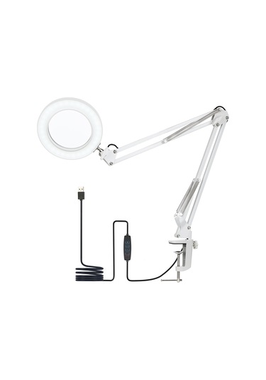Neoglint 8x Büyüteçli Esnek Kelepçeli Masa Lambası Beyaz