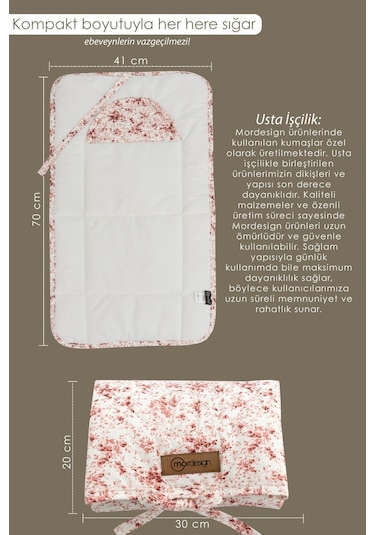 Mordesign Bebek Çanta Alt Açma Minderi Alt Değiştirme Pedi Taşınabilir Bakım Örtüsü Çıtır Seri Pudra