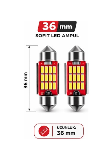 36mm C5w Sofit Led Ampul, Beyaz, Canbus Arıza Lambası Yakmaz, Plaka Ve Tavan Lambası İçin, 2 Adet