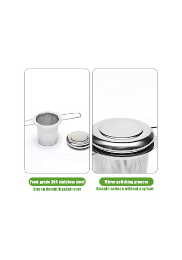 Neevoyu 304 Çelik Çay Süzgeci Seti, Katlanabilir Kollü, Kapaklı, İki Kulplü, 3 Parça Süzgeçler + Ölçü Kasa Gümüş