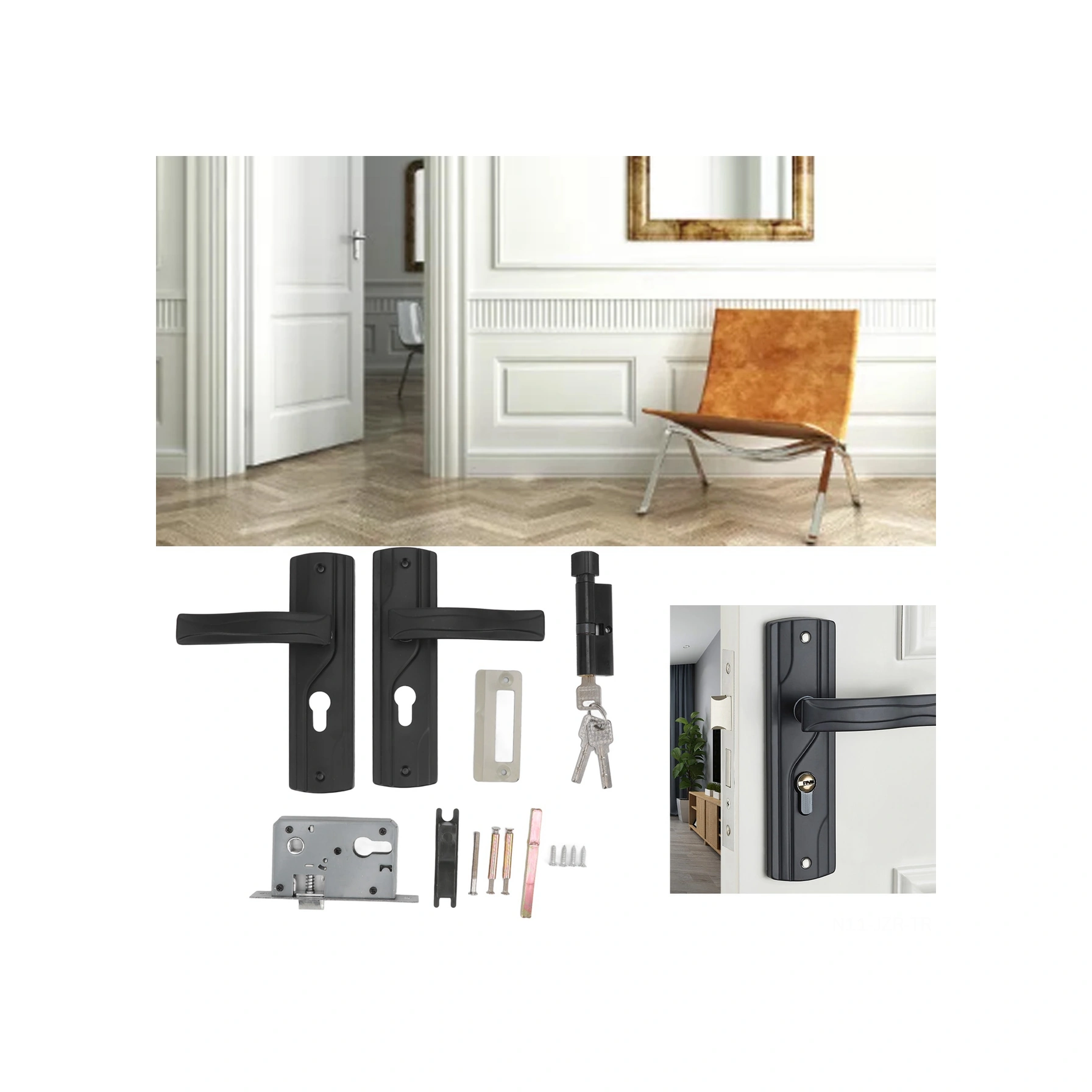 Geeroyoo Ev İçi Odalar İçin Sessiz Mangan Çelik Kapı Kilit Seti - Siyah Ev Genel Kullanimli Kaliteli Kilit Ve Tutamak