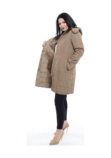 Vetre Kadın Kapitone Mont (95 Cm) Vizon Büyük Beden 1016 Çok Renkli