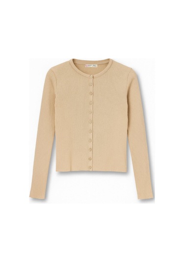 6931 Kadın Düğmeli Fitilli Triko Hırka Camel Camel